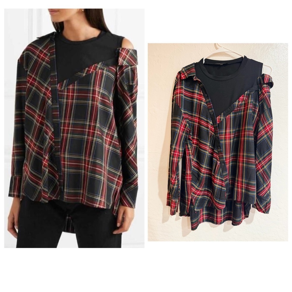 Maje Lazak Deconstructed Plaid Off The Shoulders Layered Top Size 1 (XS-S)